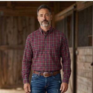 Wrangler George Strait Collection Men's Western Plaid Button Down Size Large